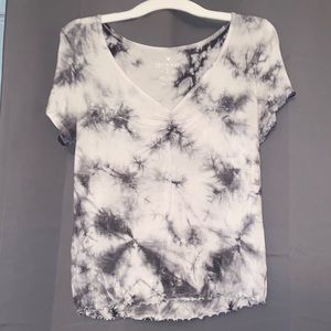 Blue and white tye-dye shirt with scrunched chest area